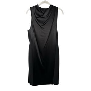 Halston Heritage Black High Draped Neck Sleeveless Dress Women's Large